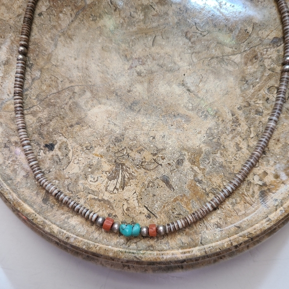 Turquoise Coral Heishi Puka Shell Navajo Native American Necklace - Picture 2 of 5